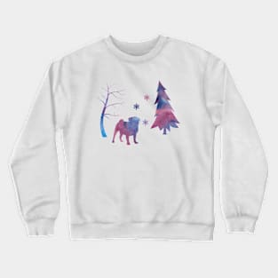 Pug Winter Forest Snowflakes Crewneck Sweatshirt